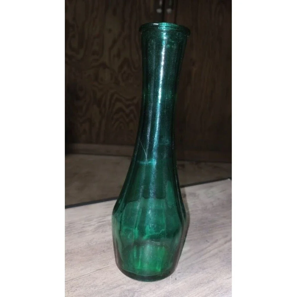 Collectible Vintage TEAL / DARK GREEN Pressed Glass Vase - Estate Item